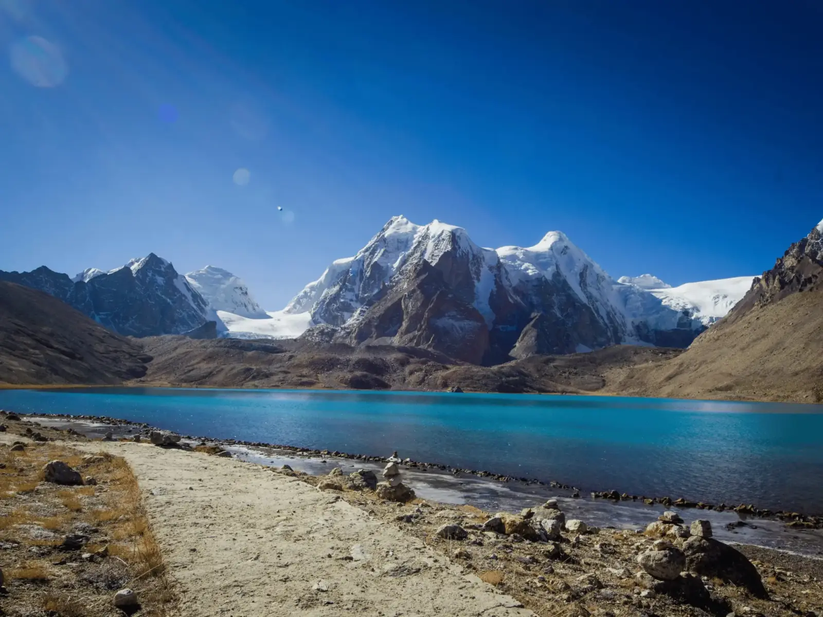 The high Himalaya above a glacial lake, North Sikkim