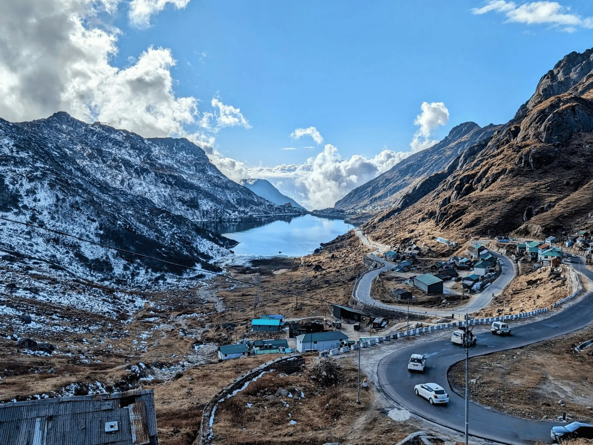 The road curling down to Tsomgo Lake, East Sikkim